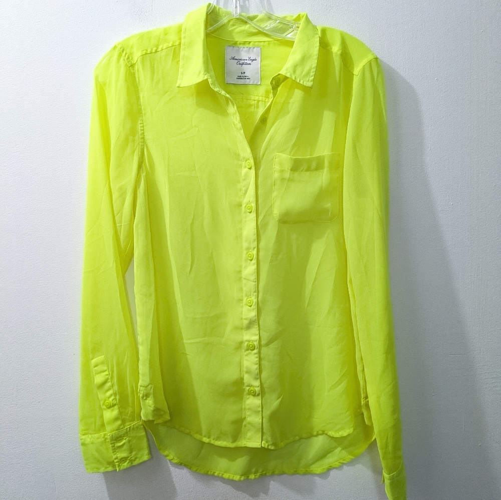 American Eagle Outfitters neon yellow blouse Sheer Women's Small
